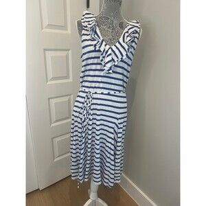 Lauren Ralph Lauren Womens Sleeveless Ruffled Stripe Dress XL Blue White